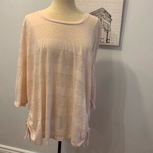 Peach Long Sleeve Striped Rouched Top